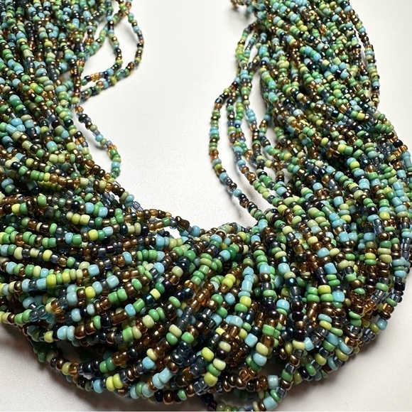 Glass seed-bead multi strand necklace in blue, green bronze lobster clasp 5309 L - Picture 14 of 16